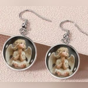 Vintage‎ Christmas Holiday Church Angels glass dangle Gift earrings-(#1,047)